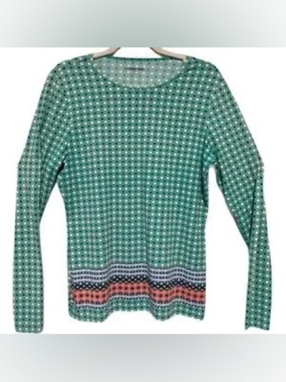 Lands' End Teal Patterned Long Sleeve Swim Top Rash Guard